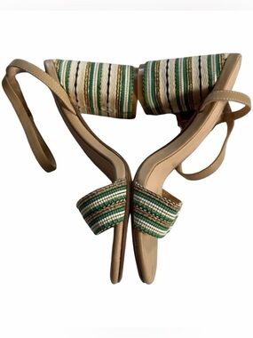 NEW! Sofree Heeled Sandals Tan Green White US6.5 EU37